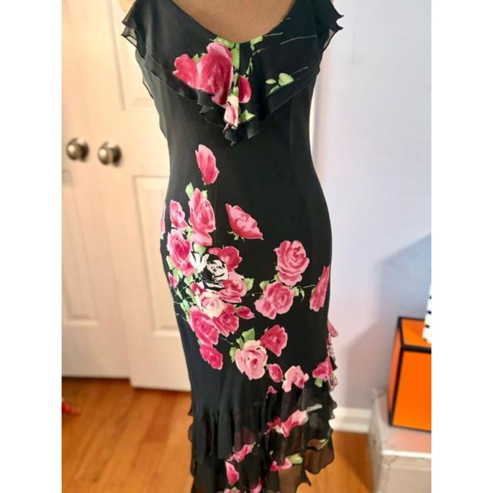 Vintage Sue Wong Size 8 Black Pink Rose Floral High-Low Evening Dress Y2K - Picture 6 of 11